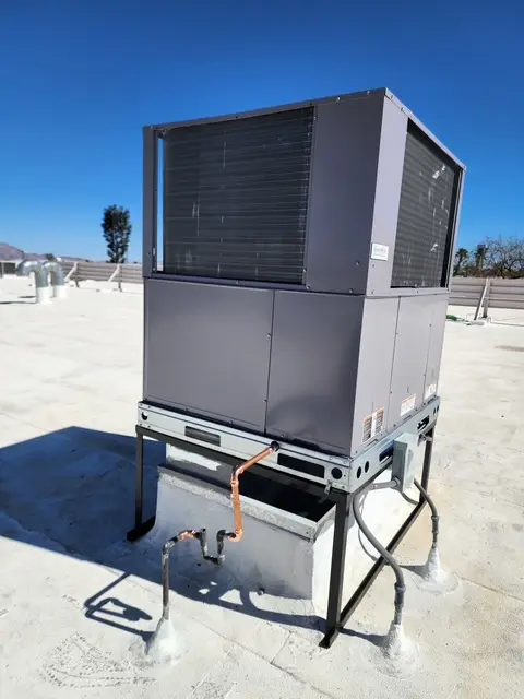 New rooftop HVAC unit with copper piping